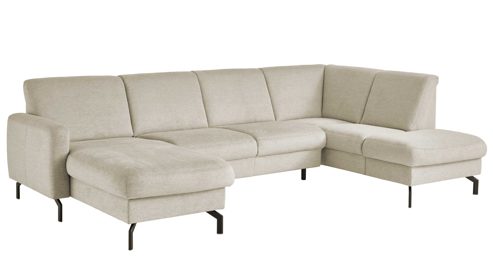 Ecksofa modulmaster aus Stoff in Beige Modulmaster MM-PP11219 - Ecksofa beiger Stoffbezug Asina & schwarze Metallfüße - Stellfläche ca. 170 x 307 cm
