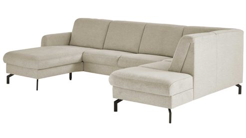 Ecksofa modulmaster aus Stoff in Beige Modulmaster MM-PP11219 - Ecksofa beiger Stoffbezug Asina & schwarze Metallfüße - Stellfläche ca. 170 x 307 cm