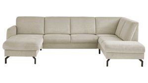 Ecksofa modulmaster aus Stoff in Beige Modulmaster MM-PP11219 - Ecksofa beiger Stoffbezug Asina & schwarze Metallfüße - Stellfläche ca. 170 x 307 cm