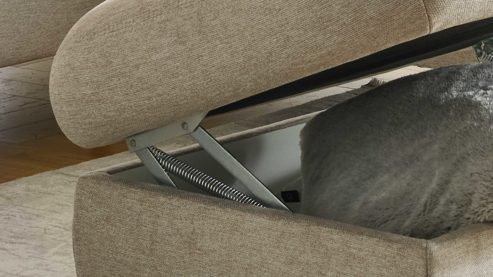 Funktionshocker modulmaster aus Stoff in Beige Modulmaster MM-PP11219 - XL-Funktionhocker beiger Stoffbezug Asina & schwarze Metallfüße - ca. 89 x 61 cm