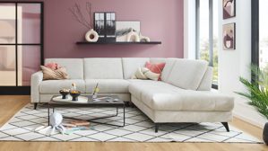 Ecksofa modulmaster aus Stoff in Beige Modulmaster MM-ZE1218 - Ecksofa naturfarbener Webstoff Famosa & schwarze Metallfüße - Stellfläche ca. 278 x 236 cm
