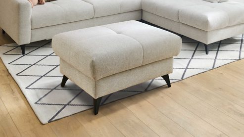 Funktionshocker modulmaster aus Stoff in Beige Modulmaster MM-ZE1218 - XL-Funktionshocker naturfarbener Webstoff Famosa & schwarze Metallfüße - ca. 90 x 68 cm