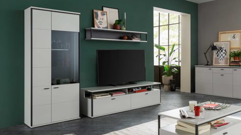 Wohnwand PARTNERRING COLLECTION aus Holz in Weiß PARTNERRING COLLECTION Wohnprogramm Mori - Wohnwand Weiß & Schwarzgrau – dreiteilig, Breite ca. 278 cm