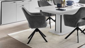 Vierfußstuhl PARTNERRING COLLECTION aus Stoff in Anthrazit PARTNERRING COLLECTION Armlehnstuhl Tamega mit Drehfunktion anthrazitfarbener Breitcord & schwarzes Metall