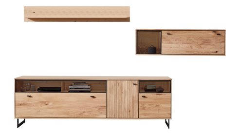 Wohnwand PARTNERRING COLLECTION aus Holz in Holzfarben PARTNERRING COLLECTION Wohnmöbel Lou - Wohnwand Asteiche - dreiteilig, Breite ca. 297 cm