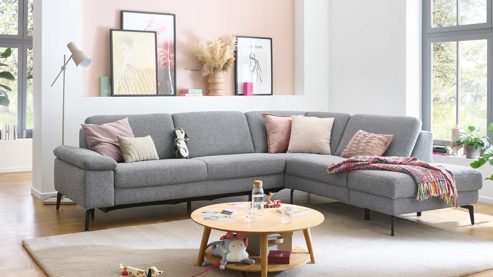 Ecksofa modulmaster aus Stoff in Grau Modulmaster MM-ZE1200 - Ecksofa grauer Bezug Beat & schwarze Metallfüße - Stellfläche ca. 285 x 230 cm