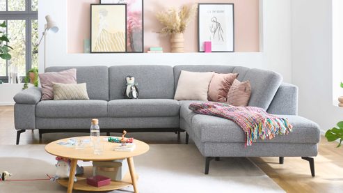 Ecksofa modulmaster aus Stoff in Grau Modulmaster MM-ZE1200 - Ecksofa grauer Bezug Beat & schwarze Metallfüße - Stellfläche ca. 285 x 230 cm