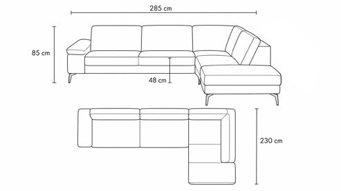 Ecksofa modulmaster aus Stoff in Grau Modulmaster MM-ZE1200 - Ecksofa grauer Bezug Beat & schwarze Metallfüße - Stellfläche ca. 285 x 230 cm