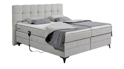 Boxspringbett Ed lifestyle (black red white) aus Stoff in Hellgrau Boxspringbett Atlas mit Motor pearlfarbener Bezug Elaris 02 - Liegefläche ca. 180 x 200 cm