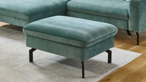 Polsterhocker modulmaster aus Stoff in Grün Modulmaster MM-ZE1126 - XL-Hocker topasfarbener Bezug Santos - ca. 87 x 65 cm