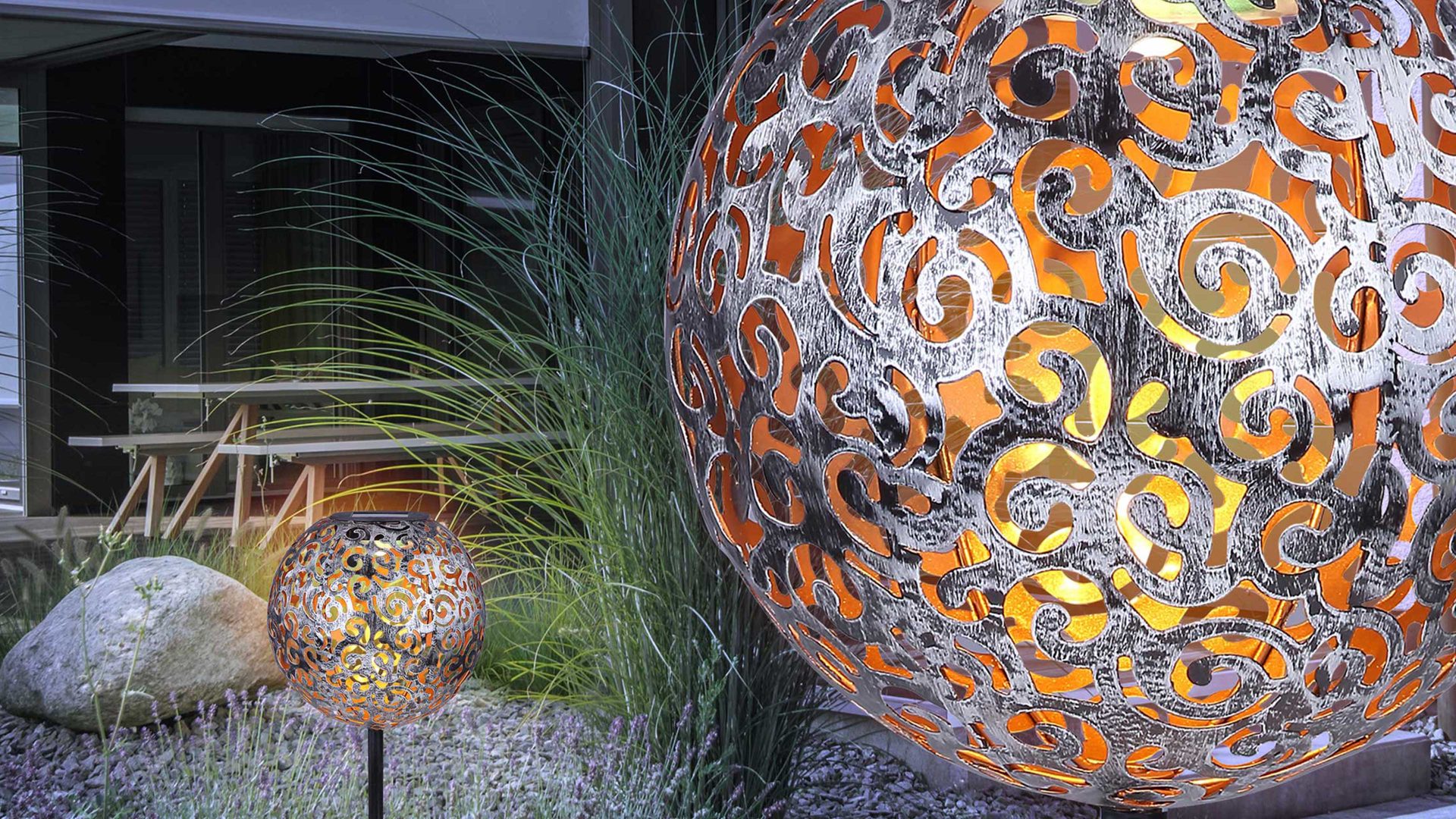 Gartenstecker Globo lighting aus Metall in Metallfarben GLOBO Solarleuchte 33743 silberfarbenes Metall – Durchmesser ca. 19 cm