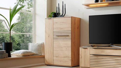 Highboard Interliving aus Holz in Holzfarben Interliving Wohnzimmer Serie 2032 - Highboard Risseiche - zwei Türen, Breite ca. 90 cm