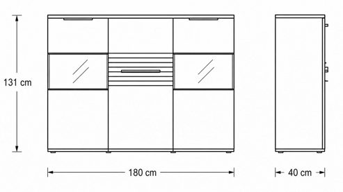 Highboard Interliving aus Holz in Grau Interliving Wohnzimmer Serie 2032 - Highboard Grau & Risseiche - drei Türen, Breite ca. 180 cm