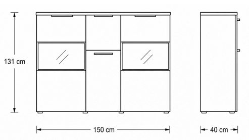 Highboard Interliving aus Holz in Holzfarben Interliving Wohnzimmer Serie 2032 - Highboard mit Apothekerauszug Risseiche - zwei Türen, drei Schubladen, Breite ca. 150 cm