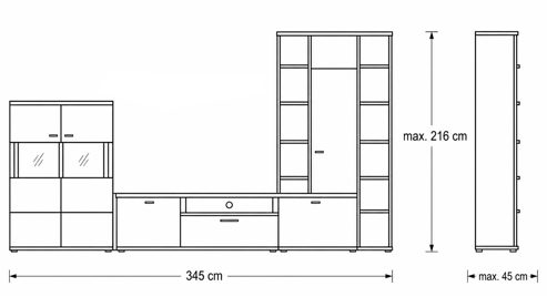 Wohnwand Interliving aus Holz in Holzfarben Interliving Wohnzimmer Serie 2110 - Wohnwand Alteiche - Breite ca. 345 cm