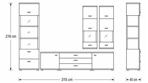 Wohnwand Interliving aus Holz in Holzfarben Hell Interliving Wohnzimmer Serie 2110 - Wohnwand Naturbuche - sechsteilig, Breite ca. 315 cm