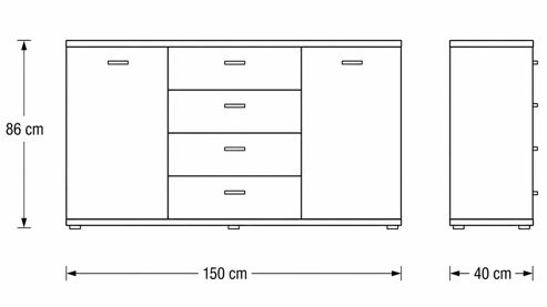 Sideboard Interliving aus Holz in Holzfarben Interliving Wohnzimmer Serie 2110 - Sideboard Naturbuche - zwei Türen, vier Schubladen, Breite ca. 150 cm