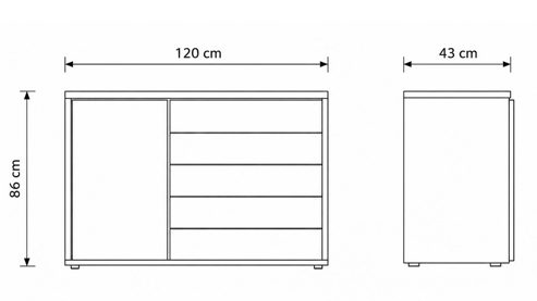 Kombikommode Interliving aus Holz in Hellgrau Interliving Schlafzimmer Serie 1026 – Kombikommode Champagner & Eiche bianco - fünf Türen, eine Schublade, Breite ca. 120 cm