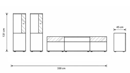 Wohnwand Interliving aus Holz in Holzfarben Interliving Wohnzimmer Serie 2031 - Wohnwand Balkenbuche - Länge ca. 330 cm