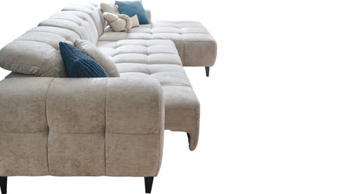 Ecksofa Matex aus Stoff in Hellgrau Funktions-Ecksofa silbergrauer Bezug & schwarze Metallfüße - Liegefläche ca. 243 x 85 cm
