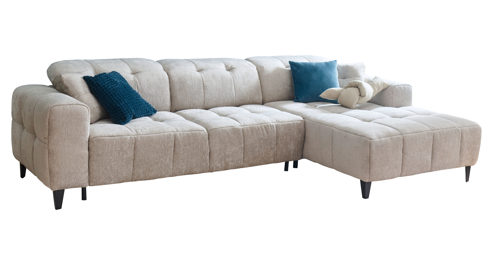 Ecksofa Matex aus Stoff in Hellgrau Funktions-Ecksofa silbergrauer Bezug & schwarze Metallfüße - Liegefläche ca. 243 x 85 cm
