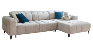 Ecksofa Matex aus Stoff in Hellgrau Funktions-Ecksofa silbergrauer Bezug & schwarze Metallfüße - Liegefläche ca. 243 x 85 cm