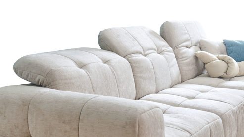 Ecksofa Matex aus Stoff in Hellgrau Ecksofa silbergrauer Bezug & schwarze Metallfüße - Stellfläche ca. 299 x 175 cm