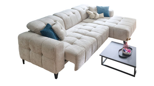 Ecksofa Matex aus Stoff in Hellgrau Funktions-Ecksofa silbergrauer Bezug & schwarze Metallfüße - Liegefläche ca. 243 x 85 cm