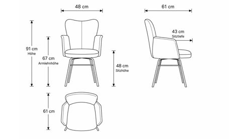 Vierfußstuhl Interliving aus Stoff in Beige Interliving Esszimmer Serie 5115 - Armlehnstuhl mit meliertem Bezug beiger Webstoff Shout 05 & anthrazitfarbenes Metall