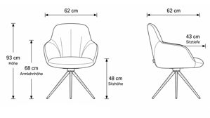 Polsterstuhl Interliving aus Stoff in Blau Interliving Esszimmer Serie 5115 - Armlehnstuhl in Stoff-Leder-Kombination sattelfarbenes Leder LD2015 & denimfarbener Bezug Alpine 153, Eiche