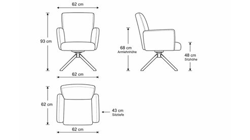 Polsterstuhl Interliving aus Leder in Grau Interliving Esszimmer Serie 5115 - Armlehn-Drehstuhl mit Lederbezug lavafarbenes Leder & anthrazitfarbenes Metall