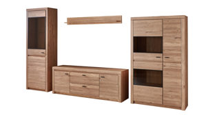 Wohnwand Ideal möbel aus Holz in Holzfarben Wohnkombination - Wohnwand Eiche & Schwarz – vierteilig, Breite ca. 379 cm