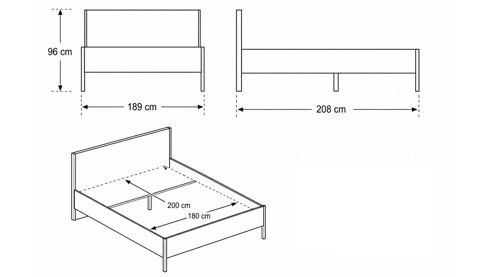 Bettgestell Interliving aus Holz in Holzfarben Interliving Schlafzimmer Serie 1034 – Bettgestell Bianco Eiche & Schwarz - Liegefläche ca. 180 x 200 cm