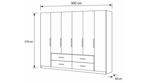 Kleiderschrank Interliving aus Holz in Hellgrau Interliving Kleiderschrank Serie 1205 – Kleiderschrank Champagner & Eiche Bianco – sechs Türen & vier Schubladen, Breite ca. 300 cm