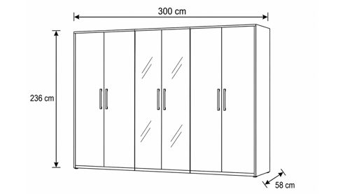Kleiderschrank Interliving aus Holz in Hellgrau Interliving Kleiderschrank Serie 1205 – Kleiderschrank Kieselgrau & Schiefer – sechs Türen, Breite ca. 300 cm