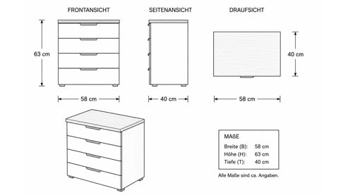 Nachtkommode Interliving aus Holz in Schwarz Interliving Kleiderschrank Serie 1208 - Nachtkommode Schwarzglas & Atlantic Eiche - drei Schubladen, Breite ca. 40 cm