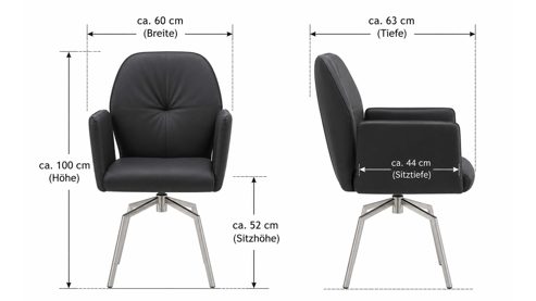 Vierfußstuhl Interliving aus Leder in Schwarz Interliving Esszimmer Serie 5104 – Armlehnstuhl schwarzes Leder Raven & Edelstahlgestell