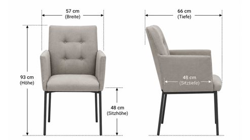 Vierfußstuhl Interliving aus Mikrofaser in Grau Interliving Esszimmer Serie 5104 – Armlehnstuhl graue Mikrofaser Dove & schwarzes Metallgestell