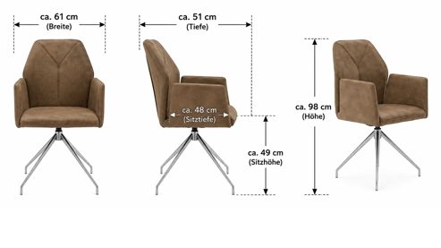 Vierfußstuhl Interliving aus Kunstfaser in Hellbraun Interliving Esszimmer Serie 5104 – Armlehnstuhl mit Drehfunktion bernsteinfarbene Mikrofaser Amber & Edelstahl