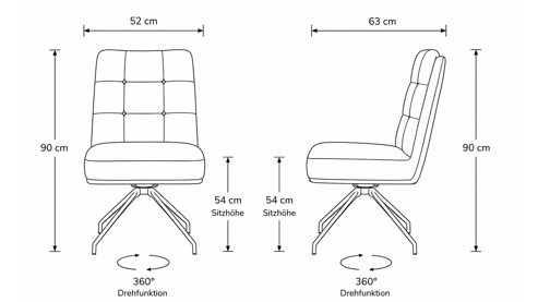 Vierfußstuhl Interliving aus Leder in Grau Interliving Esszimmer Serie 5116 – Polsterstuhl mit Drehfunktion grauer Materialmix Leder & Cord Fo-Sh, Edelstahlgestell F38-R