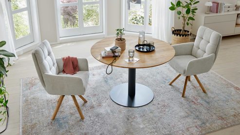 Esstisch Interliving aus Holz in Holzfarben Interliving Esszimmer Serie 5116 – Esstisch Eiche natur & schwarzes Metall - Durchmesser ca. 125 cm
