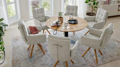 Esstisch Interliving aus Holz in Holzfarben Interliving Esszimmer Serie 5116 – Esstisch Eiche natur & schwarzes Metall - Durchmesser ca. 125 cm