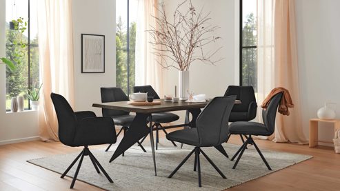 Vierfußstuhl Interliving aus Kunstfaser in Schwarz Interliving Esszimmer Serie 5116 – Polsterstuhl mit Drehfunktion carbonschwarze Mikrofaser Night & schwarzes Gestell F37