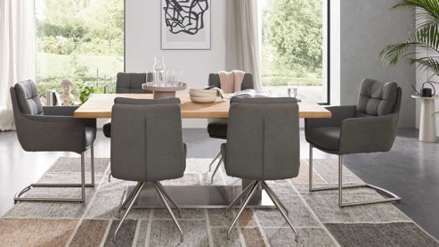 Esstisch Interliving aus Holz in Holzfarben Interliving Esszimmer Serie 5116 – Esstisch Eiche natur & Edelstahl - ca. 180 x 100 cm