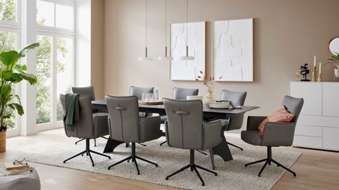 Auszugtisch Interliving aus Keramik in Schwarz Interliving Esszimmer Serie 5123 – Kulissentisch Glas-Keramik Oxid & schwarzes Metall - ca. 220 - 340 x 100 cm