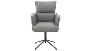 Vierfußstuhl Interliving aus Leder in Hellgrau Interliving Esszimmer Serie 5123 – Armlehnstuhl mit Funktionen hellgraues Leder Fog & schwarzes Metall