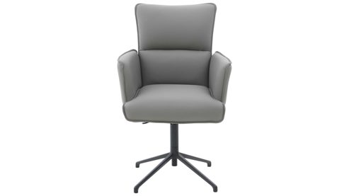 Vierfußstuhl Interliving aus Stoff in Hellgrau Interliving Esszimmer Serie 5123 – Armlehnstuhl mit Funktionen hellgraues Kunstleder LEA-TEX Delphin & schwarzes Metall