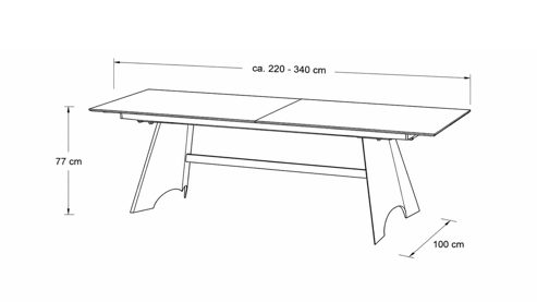 Auszugtisch Interliving aus Keramik in Schwarz Interliving Esszimmer Serie 5123 – Kulissentisch Glas-Keramik Oxid & schwarzes Metall - ca. 220 - 340 x 100 cm