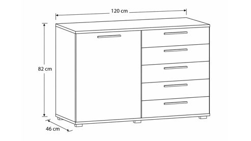Kombikommode Interliving aus Holz in Beige Interliving Schlafzimmer Serie 1024 – Kombikommode links eine Tür, rechts fünf Schubladen - Sand & Balkeneiche, Breite ca. 120 cm