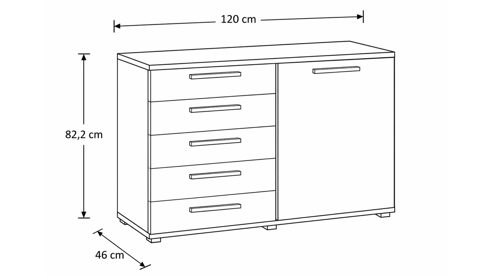Kombikommode Interliving aus Holz in Beige Interliving Schlafzimmer Serie 1024 – Kombikommode rechts eine Tür, links fünf Schubladen - Sand & Balkeneiche, Breite ca. 120 cm
